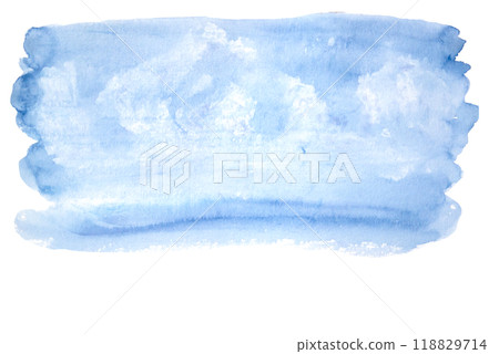 Blue wash abstract watercolor background. Sky with some clouds. High quality hand drawn illustration. Perfect as a design element for landscapes, cards, backgrounds 118829714