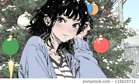 Young woman walking through the city in white Christmas 118829733