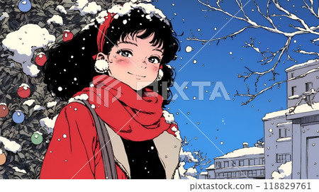 走在白色聖誕街上的年輕女子 118829761