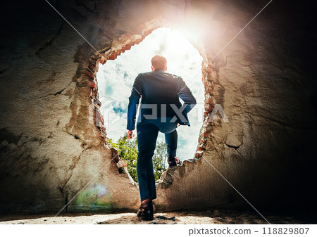 Businessman crossing the wall Businessman crossing the wall 118829807