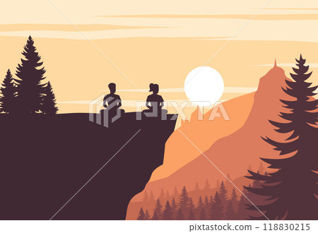 Buddhist woman and man train meditation to come to peace and out of suffer under the tree 118830215