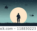 Background of war in situation of soldier standing and hold gun to defend army base 118830223