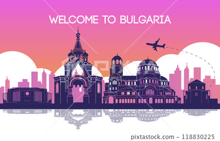 Bulgaria famous landmark silhouette style 118830225