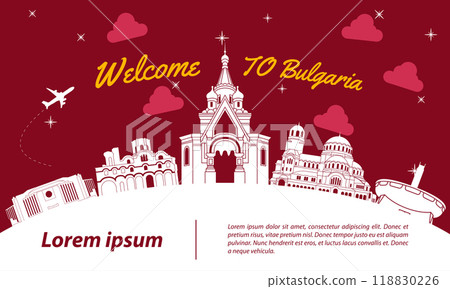 Bulgaria famous landmark silhouette style 118830226