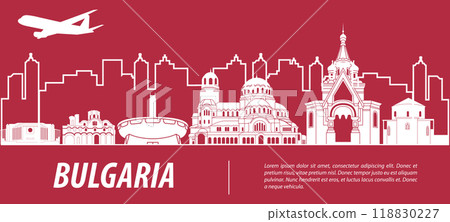 Bulgaria famous landmark silhouette style 118830227