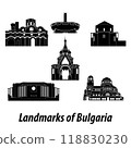 set of famous landmarks of Bulgaria silhouette style with black and white classic color design 118830230