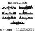 set of South America famous landmark silhouette style 118830231