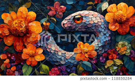 Mosaic-style depiction of a snake Mosaic-style depiction of a snake 118830284