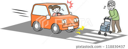 一名女司機看到一名老人過馬路，突然停車。 118830437