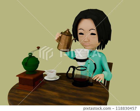 Relaxing scenery, coffee time, man pouring and drinking coffee 118830457