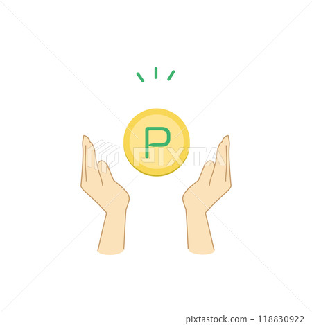 A colored natural illustration of two hands holding a point coin 118830922