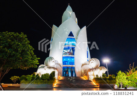 White Lotus Tower or Thap Tram Huong Tower in Nha Trang city on square at night in Vietnam White Lotus Tower or Thap Tram Huong Tower in Nha Trang city on square at night in Vietnam 118831241