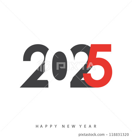 Modern 2025 New Year design with overlapping numbers and text. Vector 118831320