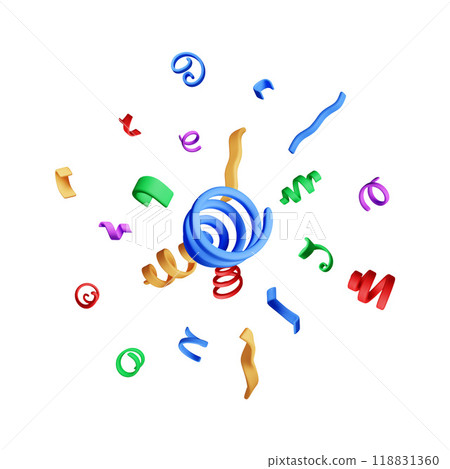3D party ribbon confetti round isolated 118831360