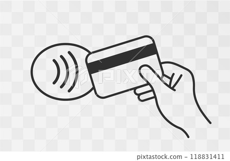 Contactless payment icons, credit card and hand tap pay wave. Wireless NFC and contactless pay pass icons set. Vector illustration image. Isolated on background. Contactless payment icons, credit card and hand tap pay wave. Wireless NFC and contactless pay pass icons set. Vector illustration image. Isolated on background. 118831411