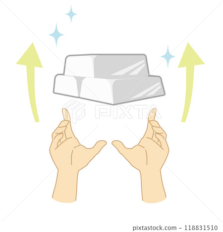 Color illustration of two hands celebrating the rise in the price of platinum 118831510