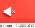 Red background image with mute symbol and text space 118831643