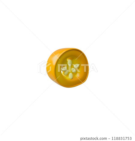Vector 3D illustration with the image of a round cut piece of yellow pepper. 118831753