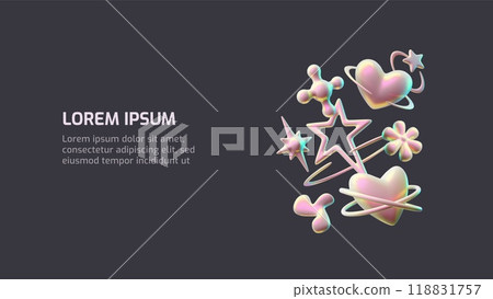 3d y2k elements. Horizontal banner. 3d y2k elements. Horizontal banner. 118831757