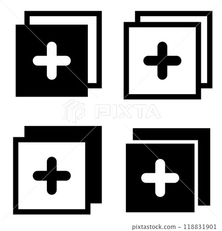 Layer add icon. Stack plus signs. Panel level symbol. flat style. Layer add icon. Stack plus signs. Panel level symbol. flat style. 118831901
