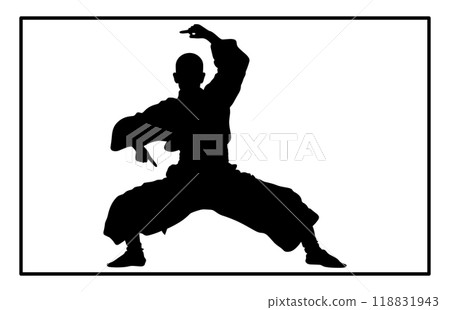 Silhouette of Pencak Silat Athlete in action, silhouettes of martial arts pencak silat with different action pose. Silhouette of Pencak Silat Athlete in action, silhouettes of martial arts pencak silat with different action pose. 118831943