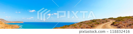 Dirt road to the shore of Mediterranean sea. 118832416