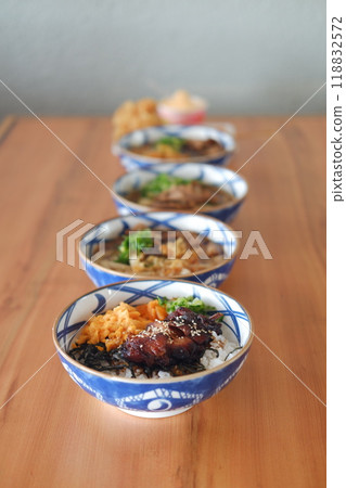 japanese food on wood background japanese food on wood background 118832572