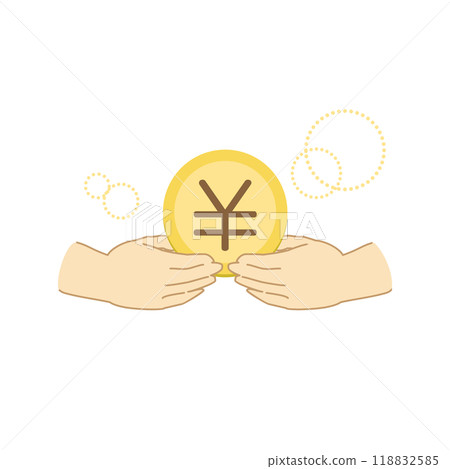 一個人雙手拿著硬幣的彩色插圖 118832585