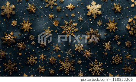 Golden luxury snowflakes on dark background, Christmas, new year, winter holidays. Generative AI 118833366