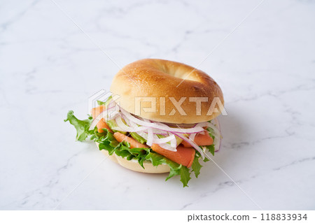 Smoked salmon and avocado bagel sandwich Smoked salmon and avocado bagel sandwich 118833934