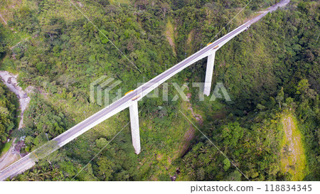 the high bridge among tropical mountains. Agas Agas bridge 118834345