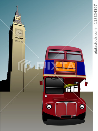London double Decker red bus on background. 3d hand drawn vector illustration London double Decker red bus on background. 3d hand drawn vector illustration 118834597