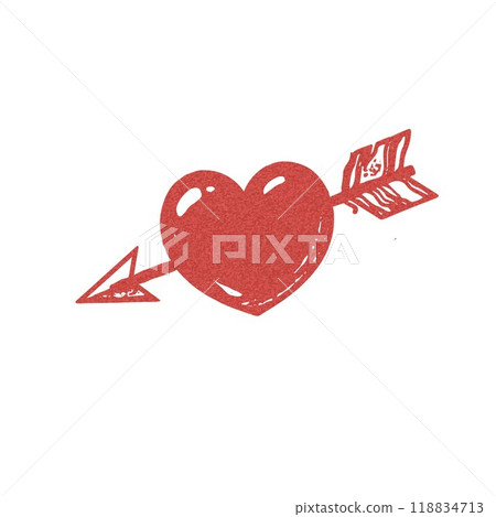 Vector in the style of a photocopy, which depicts a red heart with an arrow 118834713