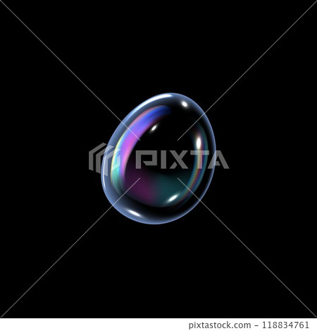 Vector graphics with the image of a rainbow soap bubble on a black background. 118834761