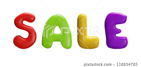 3D vector illustration the word sale, colorful letters made of plasticine on a white background. 118834785