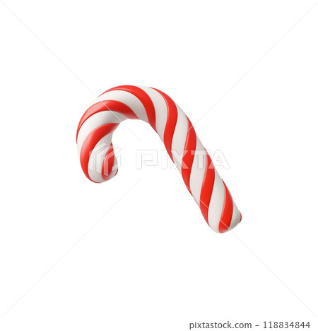 3d vector image with a caramel cane with a pattern of red and white lines 3d vector image with a caramel cane with a pattern of red and white lines 118834844