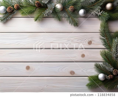 聖誕樹背景放置在木板上 聖誕樹背景放置在木板上 118834858