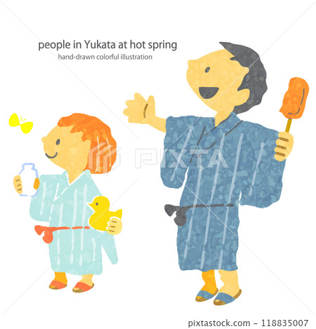 Hot spring guests: Stylish and colorful hand-drawn illustrations Hot spring guests: Stylish and colorful hand-drawn illustrations 118835007