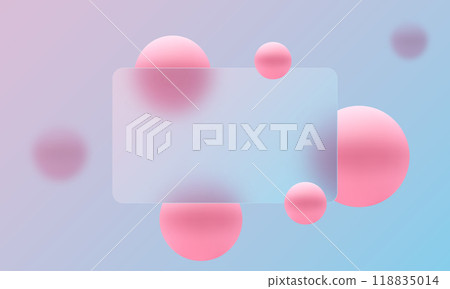 Glass morphism website landing page template. Presentation screen with glass overlay effect on gradient spheres. Glass morphism website landing page template. Presentation screen with glass overlay effect on gradient spheres. 118835014