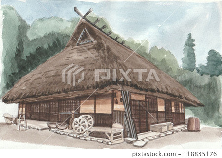 Watercolor painting of a Gassho-style house Watercolor painting of a Gassho-style house 118835176