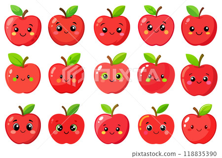 Cartoon Apple in kids drawing style, flat design simple shapes, isolated on white background Cartoon Apple in kids drawing style, flat design simple shapes, isolated on white background 118835390
