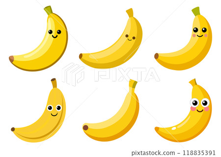 Cartoon Banana in kids drawing style, flat design simple shapes, isolated on white background 118835391