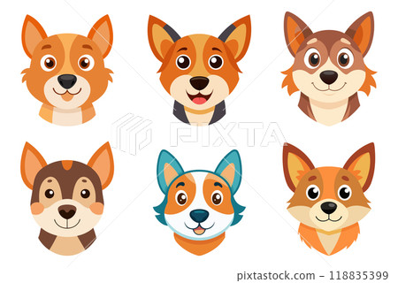 Cartoon Dog Head in kids drawing style, flat design simple shapes, isolated on white background Cartoon Dog Head in kids drawing style, flat design simple shapes, isolated on white background 118835399