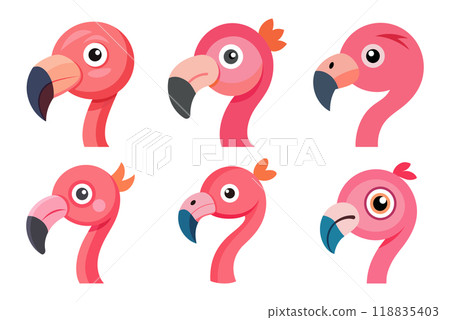 Cartoon Flamingo Head in kids drawing style, flat design simple shapes, isolated on white background Cartoon Flamingo Head in kids drawing style, flat design simple shapes, isolated on white background 118835403