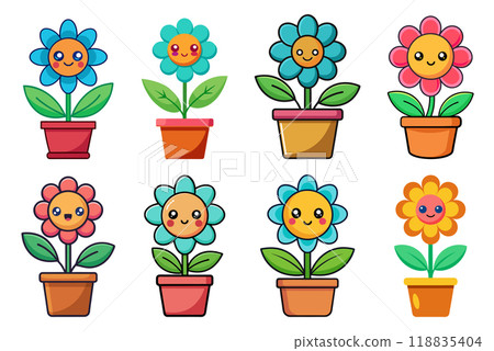 Cartoon flower in pot in kids drawing style, flat design simple shapes, isolated on white background Cartoon flower in pot in kids drawing style, flat design simple shapes, isolated on white background 118835404
