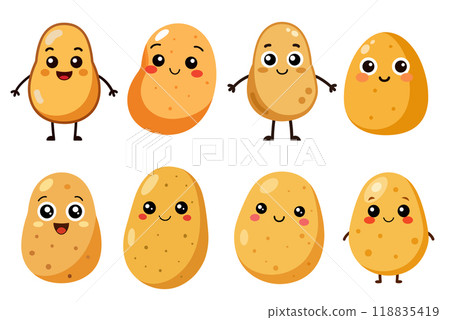 Cartoon Potato in kids drawing style, flat design simple shapes, isolated on white background 118835419