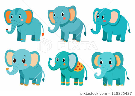 Elephant in kids drawing style vector set isolated on white Elephant in kids drawing style vector set isolated on white 118835427