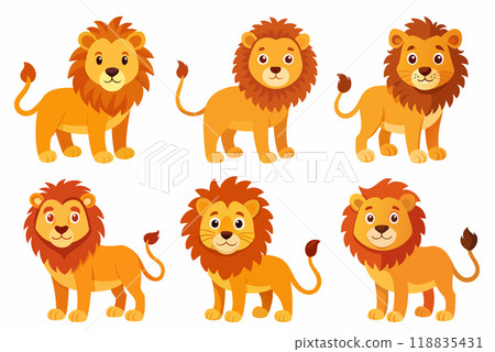 Lion in kids drawing style vector set isolated on white Lion in kids drawing style vector set isolated on white 118835431
