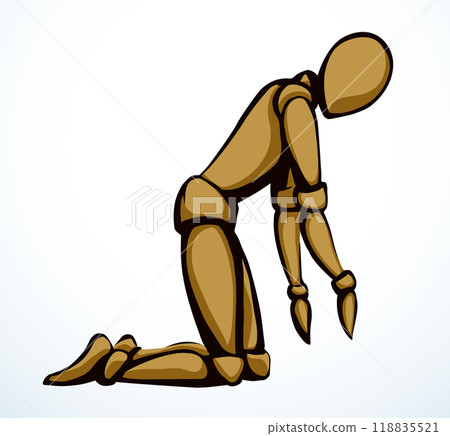 The puppet is kneeling. Vector drawing The puppet is kneeling. Vector drawing 118835521