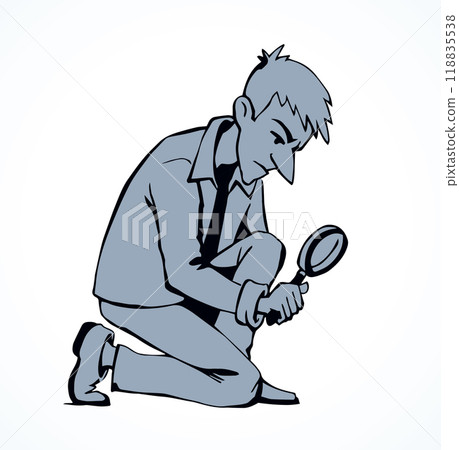 A man with a magnifier is looking for weeds. Vector drawing 118835538